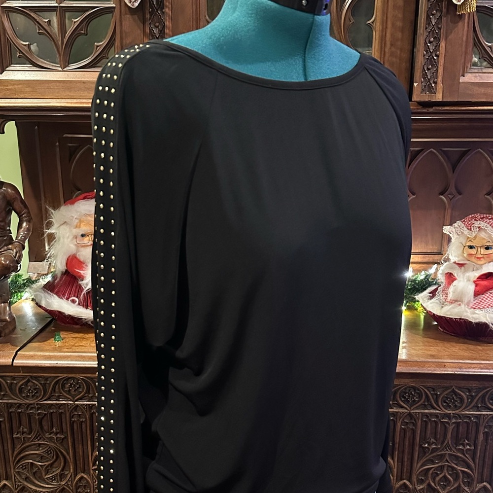 Women’s Michael Kors black polyester blouse with gold studs. Sz XL